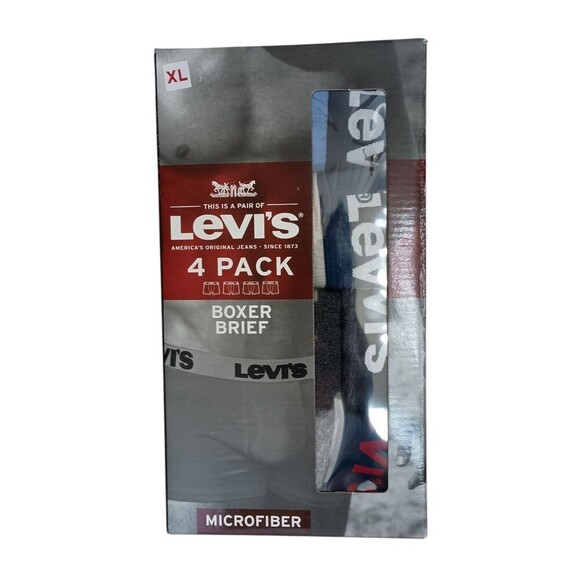 Levis Mens Boxer Briefs XL Microfiber 4 Pack Multicolor Tagless Fly Front New - Picture 2 of 7